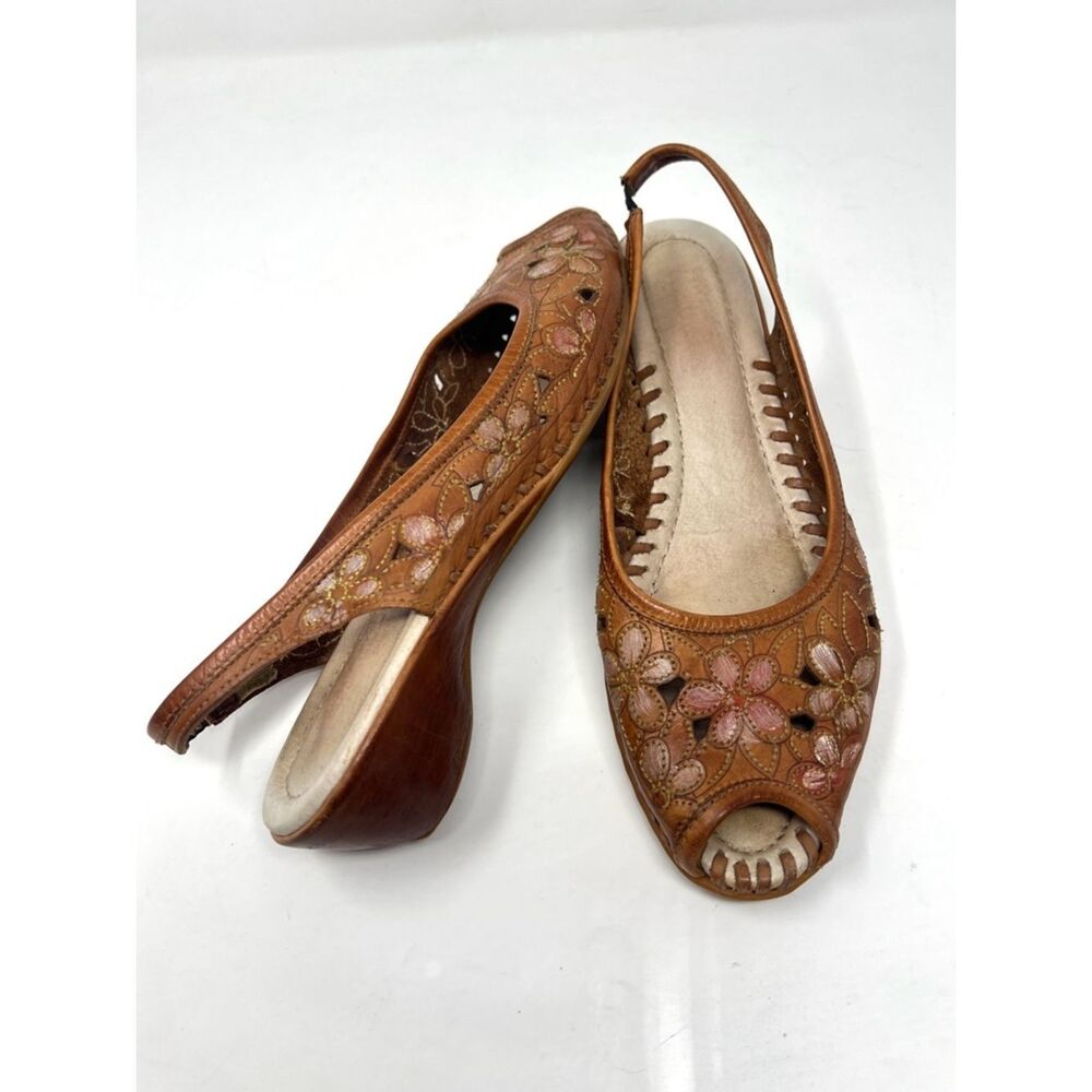 Pikolinos Floral Embroidered Leather Cutout Slingback Wedge Sandals EU38 US7